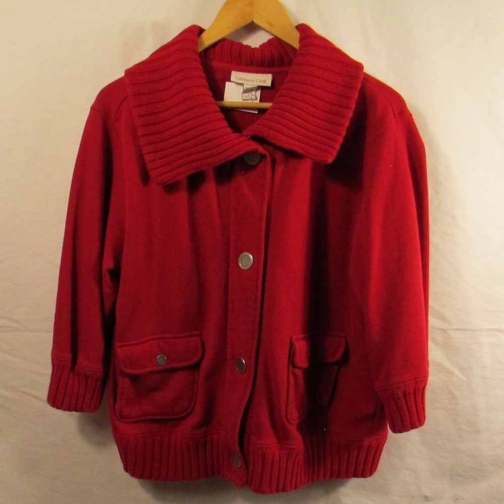 Coldwater Creek Red Cardigan Chunky Ribbed Collar Sweater Jacket